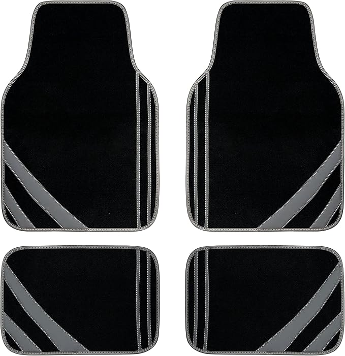 CAR PASS Carpet Car Floor Mats, Edge Leather Waterproof Car Mats with Double Stitch Line and Anti-Slip Backing Design, Fit 95