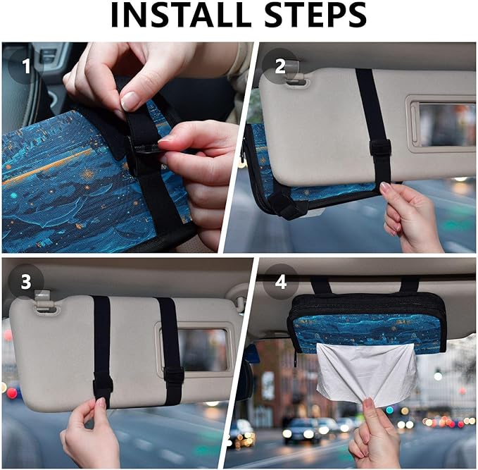 Car Tissue Holder Car Visor Organizer Tissue Box Holder for Car Sun Visor Organizer with Car Vehicle Accessories Essentials Interior for Women Men Dark Blue Crowd Whale Light Ice
