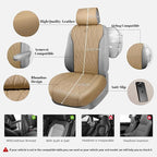 CAR PASS Luxury Nappa Leather Front Car Seat Covers, Sideless Car Seat Protectors with Storage Pocket, Non-Slip Automotive Se