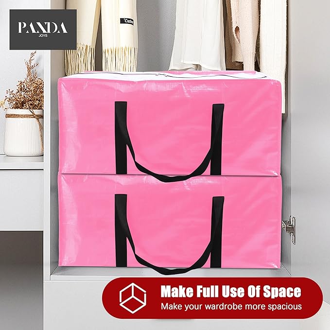 PANDA JOYS 8 Pack Extra Large Moving Bags with Zippers & Carrying Handles, Heavy-Duty Storage Tote for Space Saving Moving St