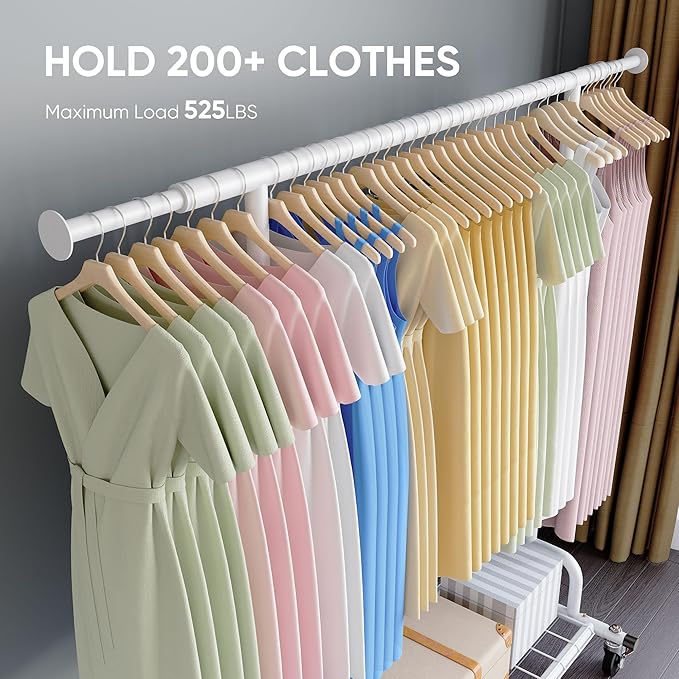HOKEEPER Clothes Rack Collapsible Clothing Garment Rack Capacity 525LBS Clothing Racks on Wheels Heavy Duty Rolling Clothes R