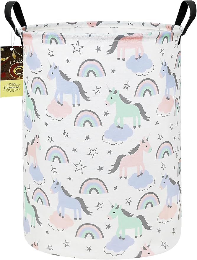 HUNRUNG Laundry Hamper,Large Canvas Fabric Lightweight Storage Basket Toy Organizer Dirty Clothes Collapsible Waterproof for 