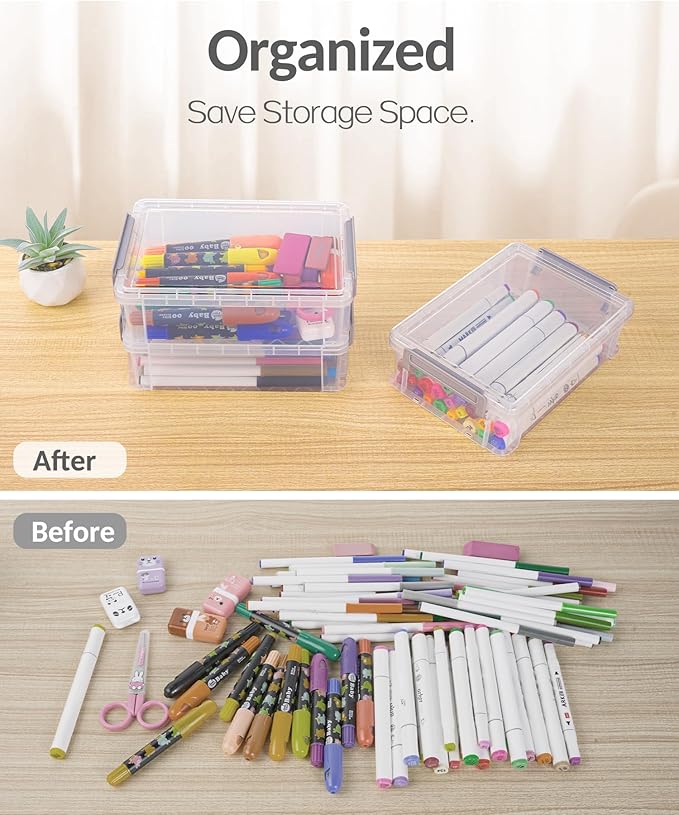 Sooez 6 Pack Extra Large Pencil Box, Plastic Pencil Case Crayon Box Bulk, Clear Marker Organizer Plastic Containers with Lid,