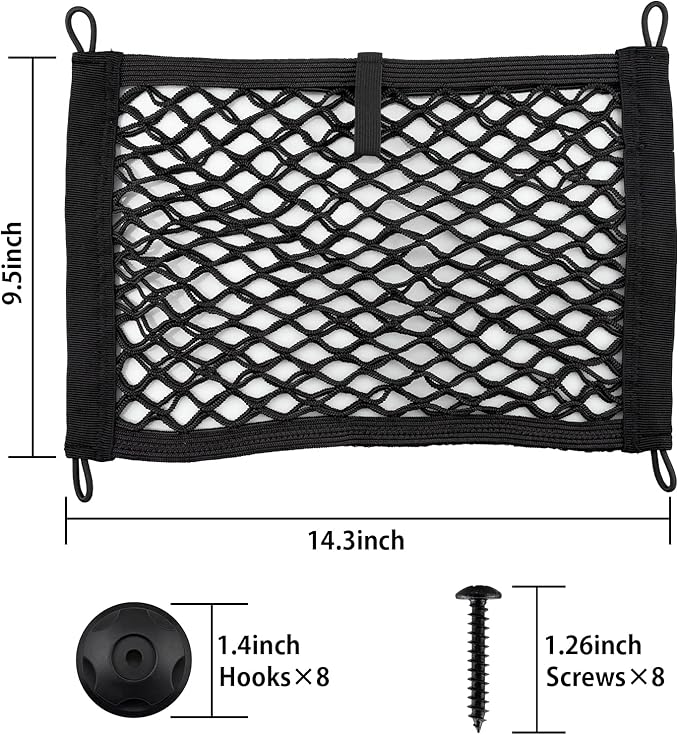 Universal 2 Pack Elastic Small Cargo Net Pocket Organizer Pouch Bag 14.3 x 9.5 inches RV Netting Storage Pocket with 8 Pieces