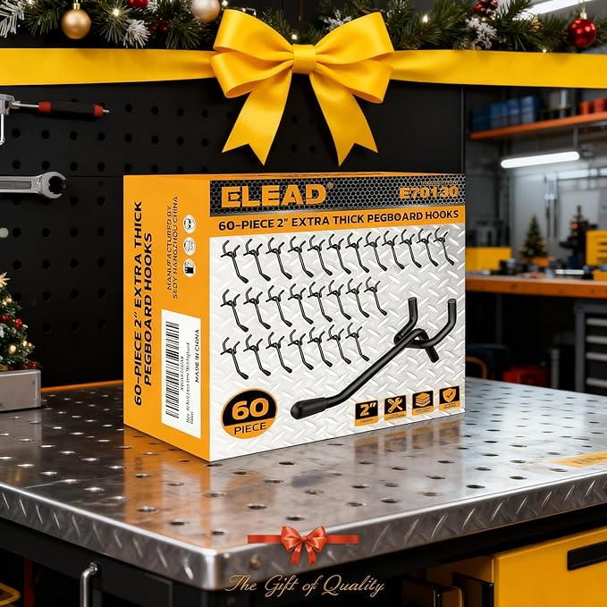 ELEAD 60-Piece 2 Inch Extra Thick Pegboard Hooks, Heavy Duty Peg Board Organizer Accessories, Peg Board Tool Hangers Fit for 