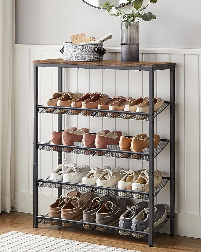 VASAGLE Shoe Rack for Entryway, 5-Tier Shoe Rack Organizer with Storage Shelves and Spacious Top, Freestanding, Adjustable, I