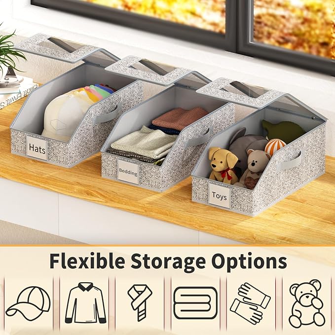 3 Pack Stackable Hat Organizer for Baseball Caps, Hat Storage with Clear Window Lid, Holds up to 45 Ball Cap Storage Organize