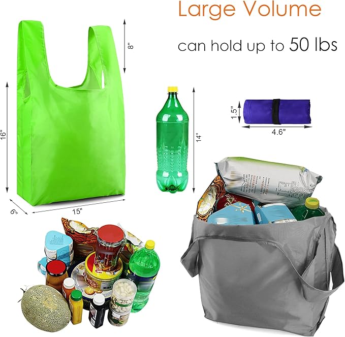 BeeGreen Navy Reusable Grocery Bags Bulk Gifts 20 Pack - Large Tote with Zipper Pouch | Foldable & Washable Polyester Shopping Bags Heavy Duty Animal Lover Gifts Reusable Bag With Handles