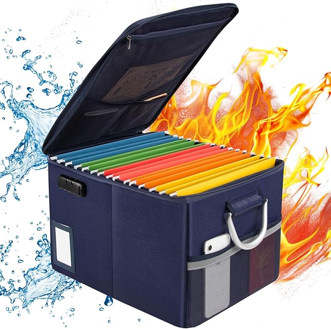 TOMKID Fireproof Document Box, Fire Proof Safe Box for Home Document Organizer with Lock, Fire Organizer Box Office Storage C