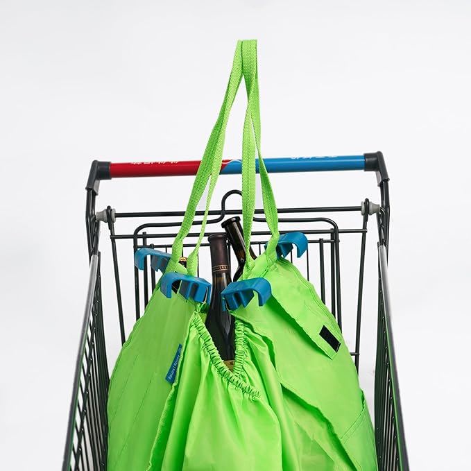 Handy Sandy 3-Pack Reusable Grocery Cart Bags – Foldable Shopping Organizers with Universal Cart Clips, PE Board Base