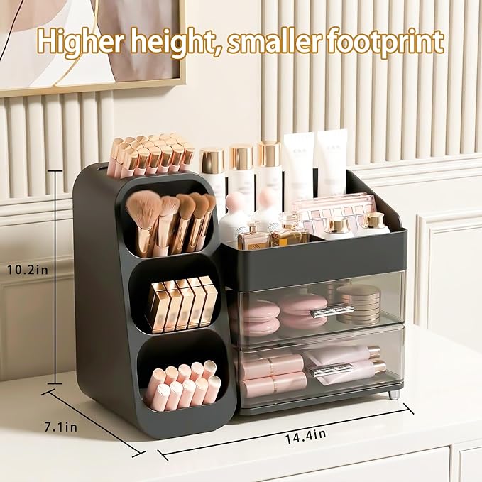 Large Capacity Makeup Organizer Countertop with Makeup Brush Holder for Vanity, Thickened Material, Bathroom Countertop Organ