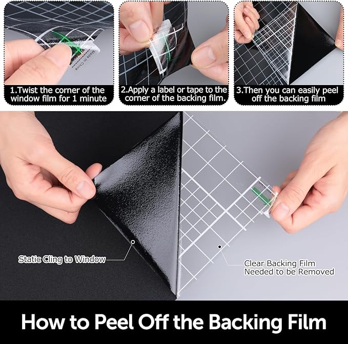 HIDBEA Blackout Window Film,100% Light Blocking Room Darkening Window Privacy Film,Frosted Glass Window Film Heat Control, Removable Window Cover Tint for Day Sleep (Black,17.3in x 13.1ft)
