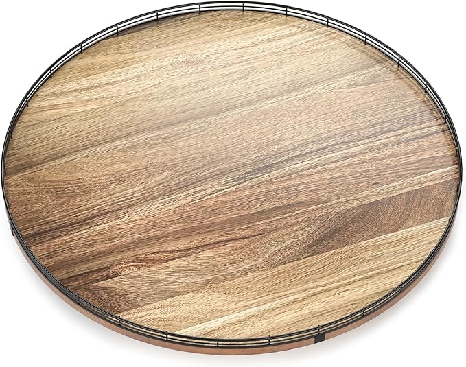 Acacia Wood 24" Lazy Susan Turntable Organizer for Table Top, Farmhouse Extra Large Round Lazy Susan for Serving Kitchen Coun