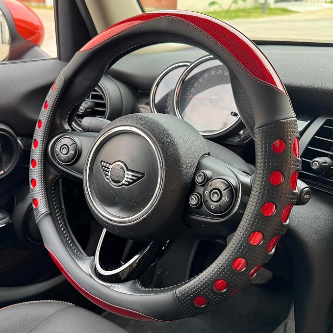 PINCTROT Race Grip Steering Wheel Cover, Anti Slip Silicone Perforated Design with Soft Touch Padding, Enhanced Grip for Sporty Driving, Universal 14.5-15 Inch (Racing Red)