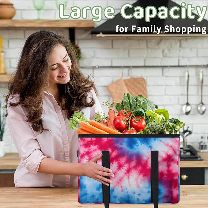 Reusable Grocery Bags Heavy Duty Shopping Bags Foldable Large Tote Bags with Long Handles & Hard Bottom