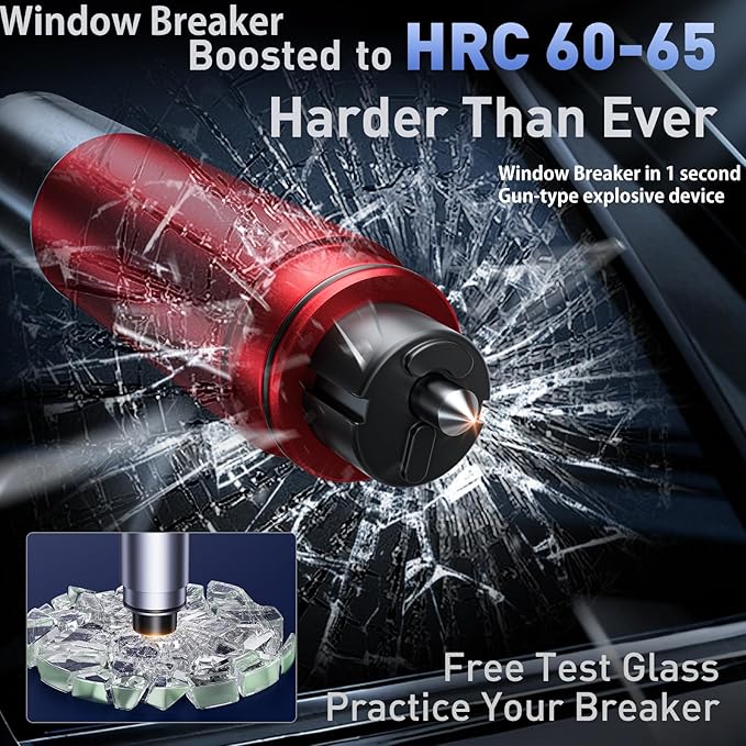 3-Pack Car Safety Hammer Seatbelt Cutter, 2026 Upgraded Transparent Lid Window Breaker Seatbelt Cutter Underwater, 2 in 1 Eme
