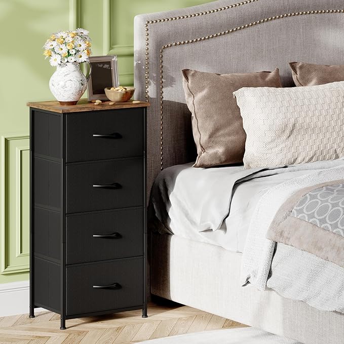 Somdot Dresser for Bedroom with 4 Drawers, Storage Organizer Chest of Drawers with Removable Fabric Bins for Closet Bedside L
