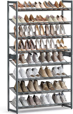 SONGMICS Shoe Rack, 8-Tier Shoe Organizer, Metal Rack for Garage, Set of 2, 4-Tier Stackable Shelf, with Adjustable Flat or A
