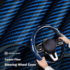 Car Steering Wheel Cover Carbon Fiber Snap On Steering Wheel Accessories Wrap 14.5-15 inch Universal Grip Anti-Skid Protector, Glossy Blue
