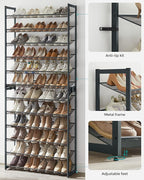 SONGMICS 12-Tier Stackable Shoe Shelf Set, Metal Shoe Storage for Garage, Entryway, with Adjustable Shelves, Hold 48-60 Pairs