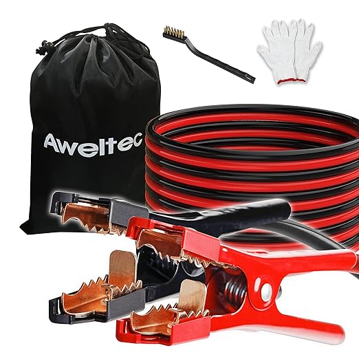 Heavy Duty Jumper Cables,All Copper 6 Gauge 20 Feet Booster Battery Cable,Automotive Wires with Alligator Clips,Carrying Bag,Safety Gloves and Iron Brush for Cars Truck
