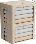 FHSQX 2 Pack Clothes Storage Bins Stackable Metal Frame Storage Box Foldable Linen Fabric Box Organizer with Carrying Handles