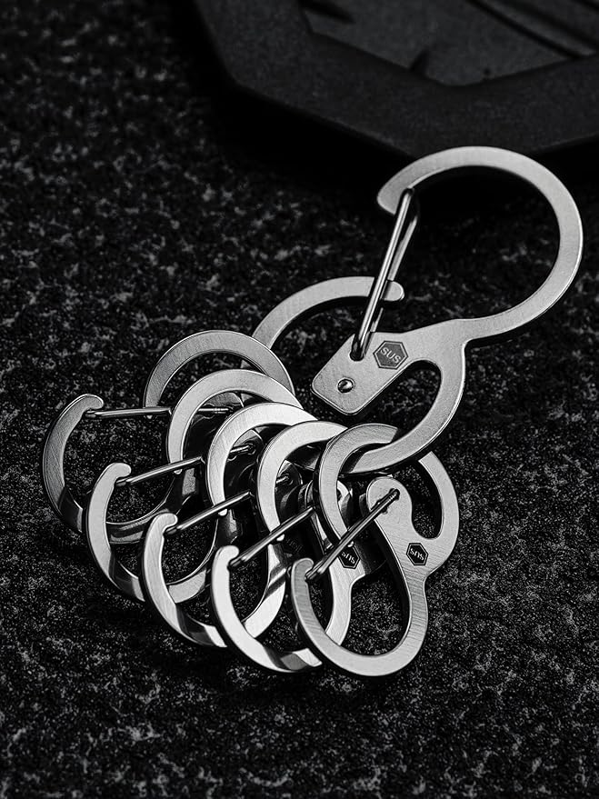 KeyUnity Stainless Steel Carabiner Mini Clips, Key Holder Organizer Keychain for Keys, Flashlight, Folding Knife & Whistles