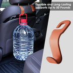 Leather Hooks for Headrest - Fully Leather-Wrapped U-Shaped Purse Holder for Car, Flexible Seat Back Organizer & Durable Car Accessories for Purses, Bags, Coats & More (Brown, 2 Pack)