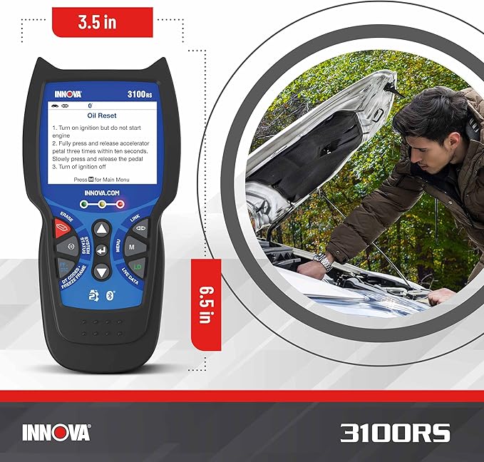 INNOVA 3100RS, OBD2 Scanner, ABS SRS Airbag Scan Tool with Airbag Light & Oil Light Reset, Stream Graph & Record Live Data,