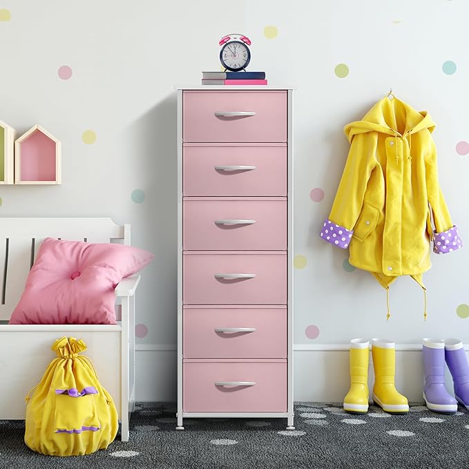 Sorbus Fabric Dresser for Kids Bedroom - Chest of 6 Drawers, Tall Storage Tower, Clothing Organizer, for Closet, for Playroom
