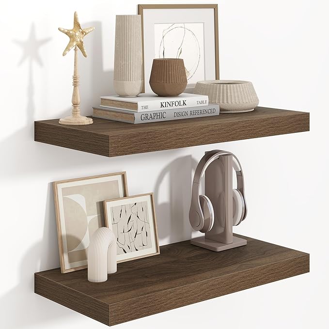 24"W x 9.3"D Floating Shelves for Wall, Wall Mounted Bathroom Shelves 2 Pack Deep Floating Shelf for Bedroom Kitchen Living R