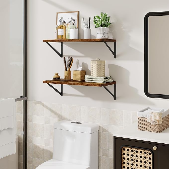 Deep Floating Shelves,24" Wx10 D Floating Shelf for Wall Set of 2,Hanging Storage Shelf with Metal Brackets,Wide Display Wall