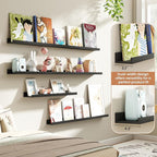 Fun Memories Picture Ledge Shelves Set of 4, 24 Inch Rustic Wall Mounted Floating Shelves with Lip for Home Storage and Décor