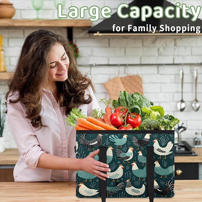 Reusable Grocery Bags Heavy Duty Shopping Bags Foldable Large Tote Bags with Long Handles & Hard Bottom