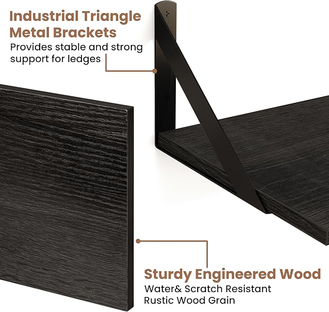 Axeman 55 Inch Floating Shelves | 8 Inch Deep Black Wall Shelves Set of 2 | 55" W x 8" D Rustic Black Wood Shelves for Bathro