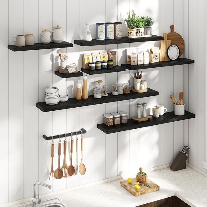 8 Inch Square Floating Shelves for Wall 3 Pack, 8"D Wood Grain Bathroom Shelves with Invisible Brackets, Easy Install Enginee