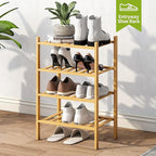 BMOSU 4-Tier Bamboo Small Shoe Rack Premium Stackable Shoe Shelf Storage Organizer for Hallway Closet Living Room Entryway Or