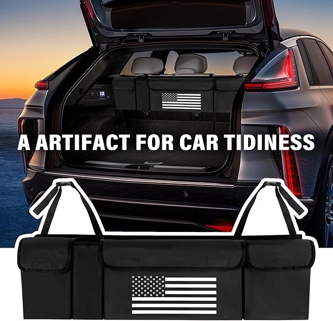 Turcee Car Trunk Organizer,Large Capacity Car Storage Organizer with US Flag Design,Hanging Foldable Car Organizers and Storag