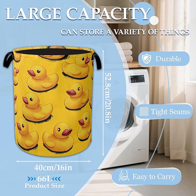 Cute Yellow Ducks Laundry Basket Collapsible Laundry Hamper Oxford Storage Bin for Clothes Storage, Toy Organizer, Books and 
