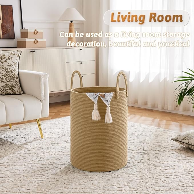 Artfeel Laundry Basket,Woven Cotton Rope Laundry Hamper,100L for Decorative Storage of Dirty Clothes,Toys and Blankets in Bat