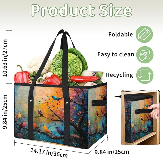 Reusable Grocery Bag, Foldable Large Shopping Tote Bag for Groceries Kitchen Picnic Car Trunk