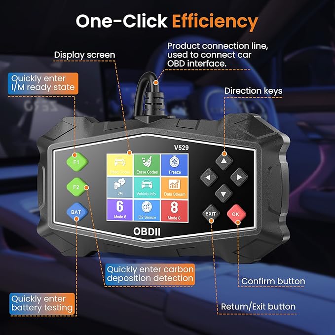 OBD2 Scanner Diagnostic Tool, Code Reader for Check Engine Light with Battery Test, EVAP System(Mode 8), O2 Sensor & I/M