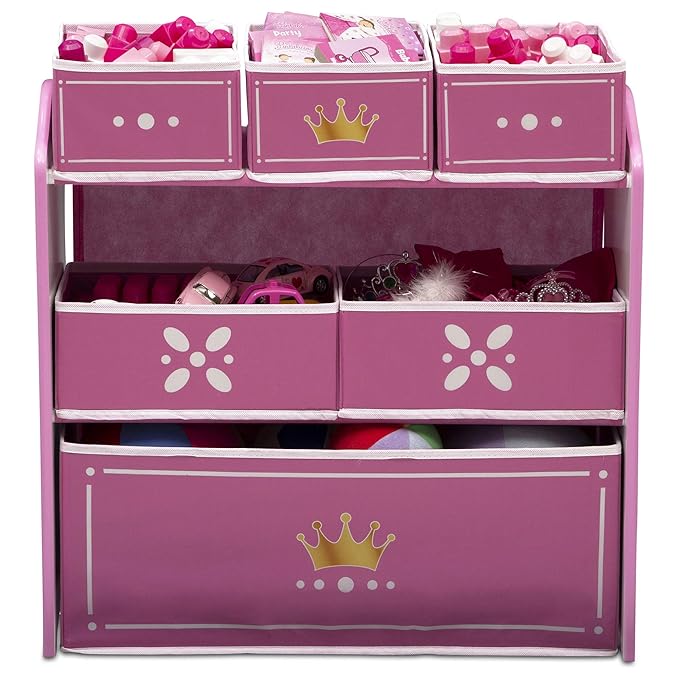 Delta Children Princess Crown Design & Store 6 Bin Toy Storage Organizer - Greenguard Gold Certified, White/Pink