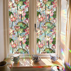 Niviy Lotus Flowers Stained Glass Window Film, Rainbow Window Film Glass Decals Sun Protection Decals for Car Moonroof, Windows Tint for Home Bathroom (16.93 x 39.37inch)