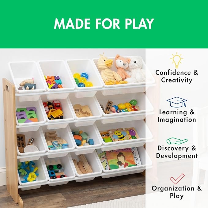 Humble Crew Toy Storage Organizer with 16 Removable Storage Bins for Kids Playroom, 4-Tier Toddler Toy Organization and Stora