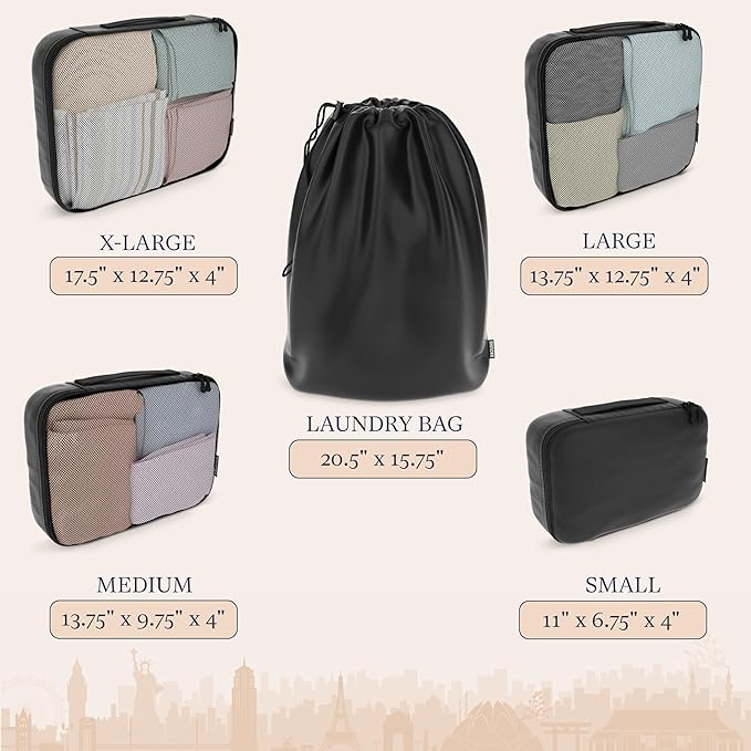 Shacke Packing Cubes for Travel 5 Set - Premium Luggage Organizer Bags - Versatile Travel Organizer for Women and Men - Optim