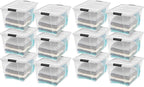 IRIS USA 12-Pack 54 Quart Stackable Storage Bins with Lids [Made in USA] - Everyday Organizer Latching Clear Plastic Organiza