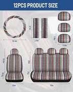 Baja Saddle Blanket Car Seat Covers Front Set with Seat Belt Pads, Washable Breathable Striped Woven Cloth Seat Covers for Ca