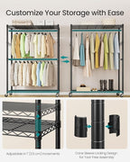 SONGMICS Heavy-Duty Rolling Clothes Rack, Garment Rack, Portable Closet on Wheels, with Adjustable Mesh Shelves and Hanging R