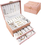 TOFUNTOY Jewelry Organizer Box, Large Jewelry Boxes for Women, 3-Layer Jewelry Holder Organizer for Necklace Earrings Rings B